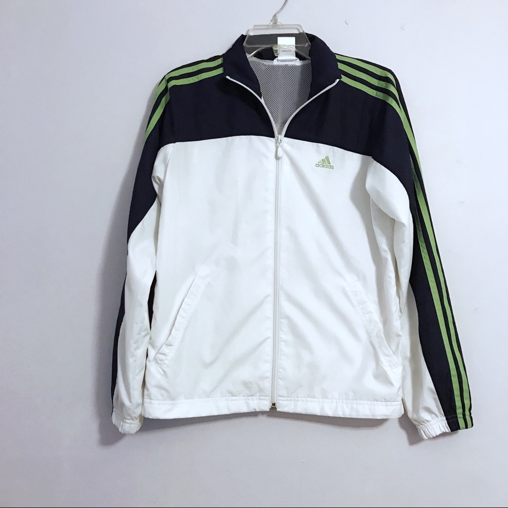 Adidas White, Navy, Green Track Windbreaker